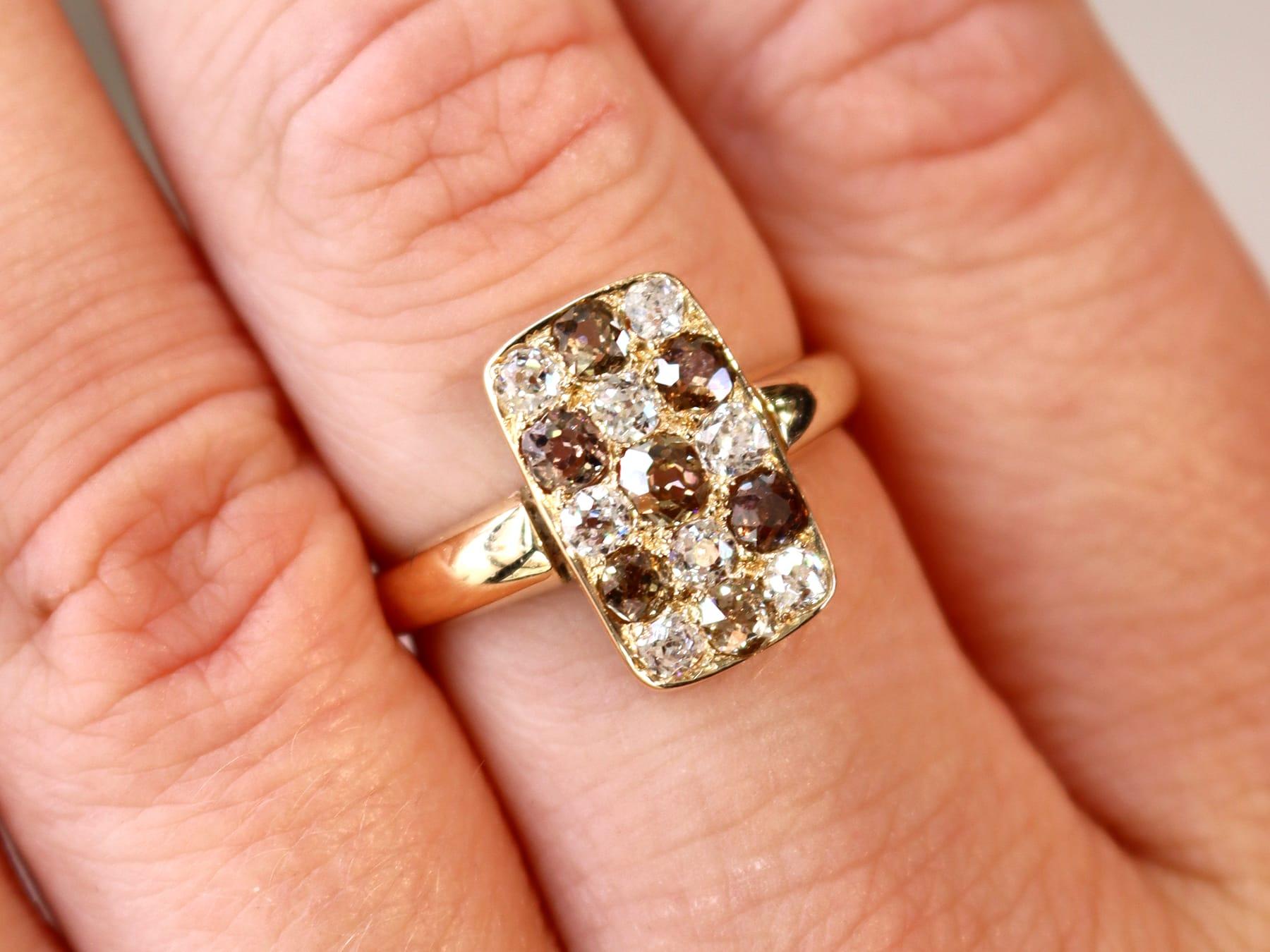Anillo de diamantes de 1,30 quilates y oro amarillo de 14k - Antiguo Circa 1890 Corte europeo antiguo en venta