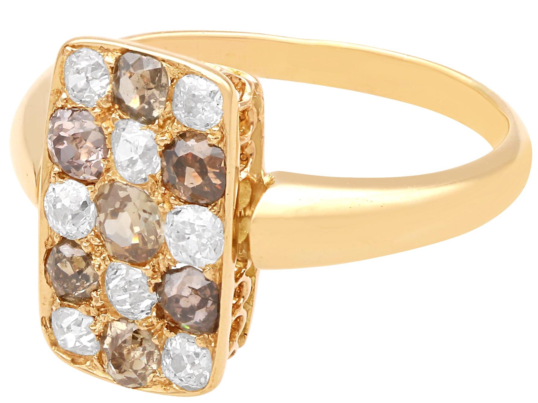 Femenino o masculino Anillo de diamantes de 1,30 quilates y oro amarillo de 14k - Antiguo Circa 1890 en venta