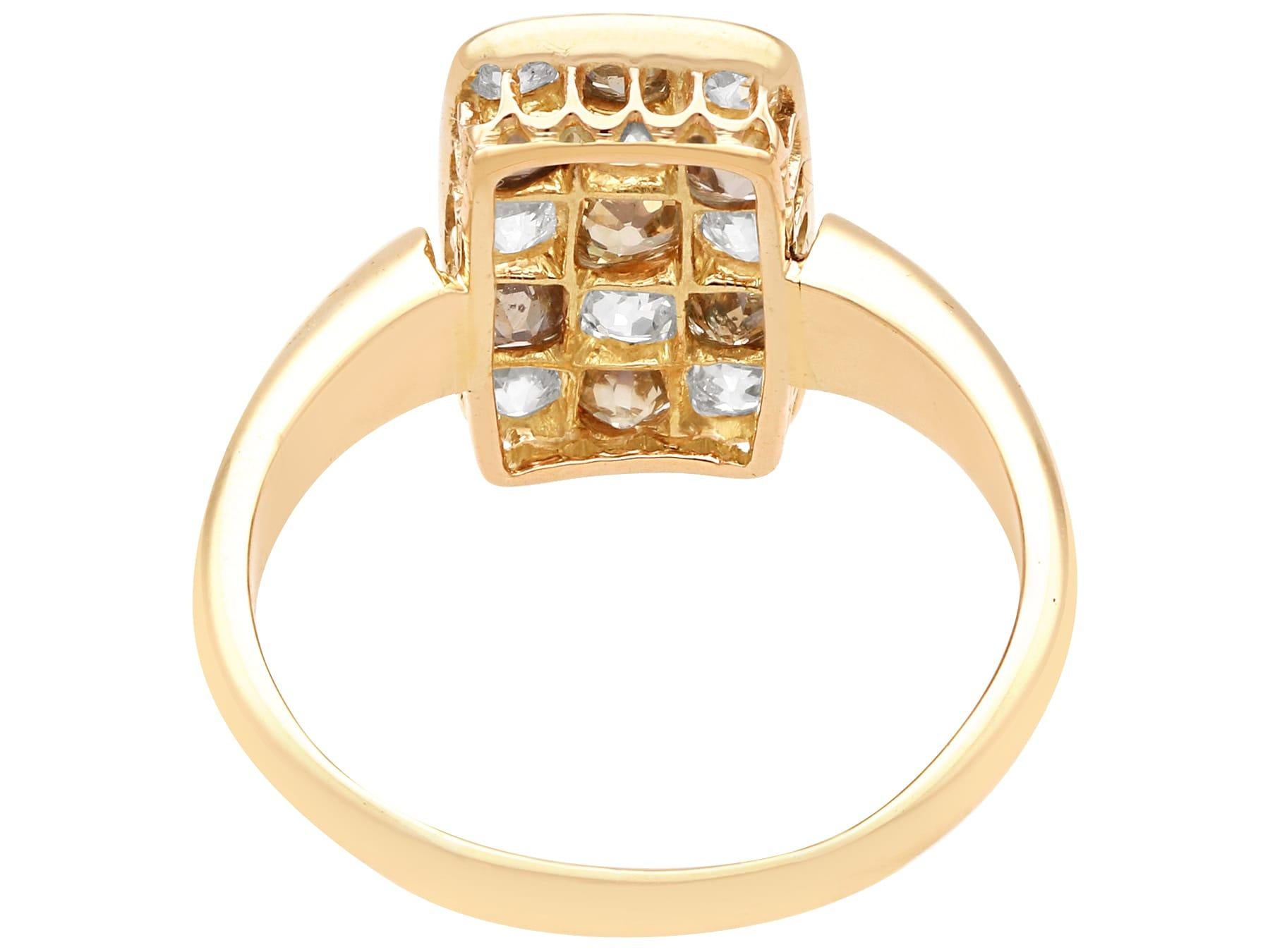 Anillo de diamantes de 1,30 quilates y oro amarillo de 14k - Antiguo Circa 1890 en venta 1