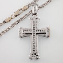 1.30 Carat Diamond Cross Pendant with Wheat Chain in White Gold
