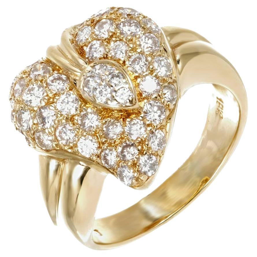 1.30 Carat Diamond Dome Heart Yellow Gold Cocktail Ring