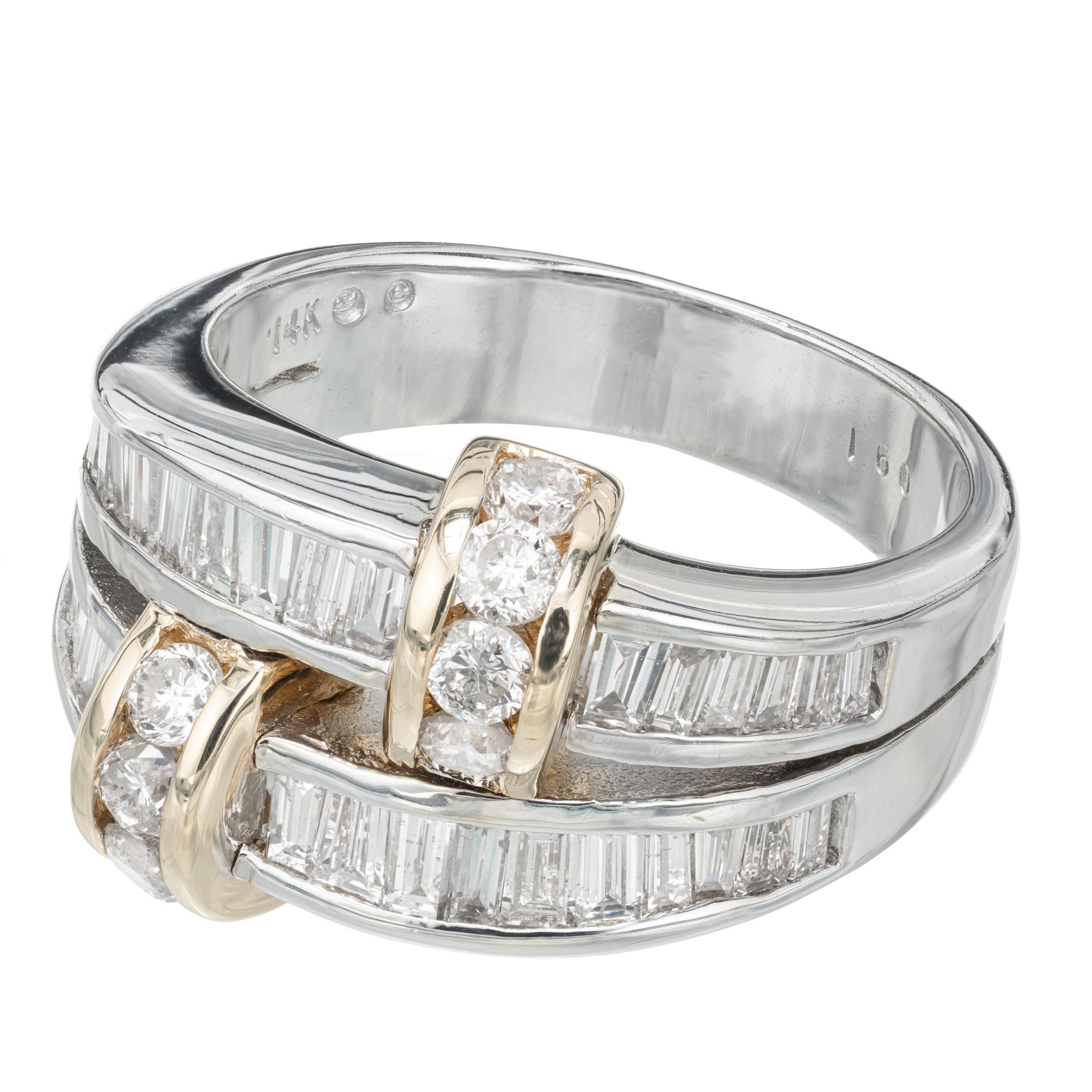 Baguette Cut 1.30 Carat Diamond Double Row Gold Band Ring For Sale