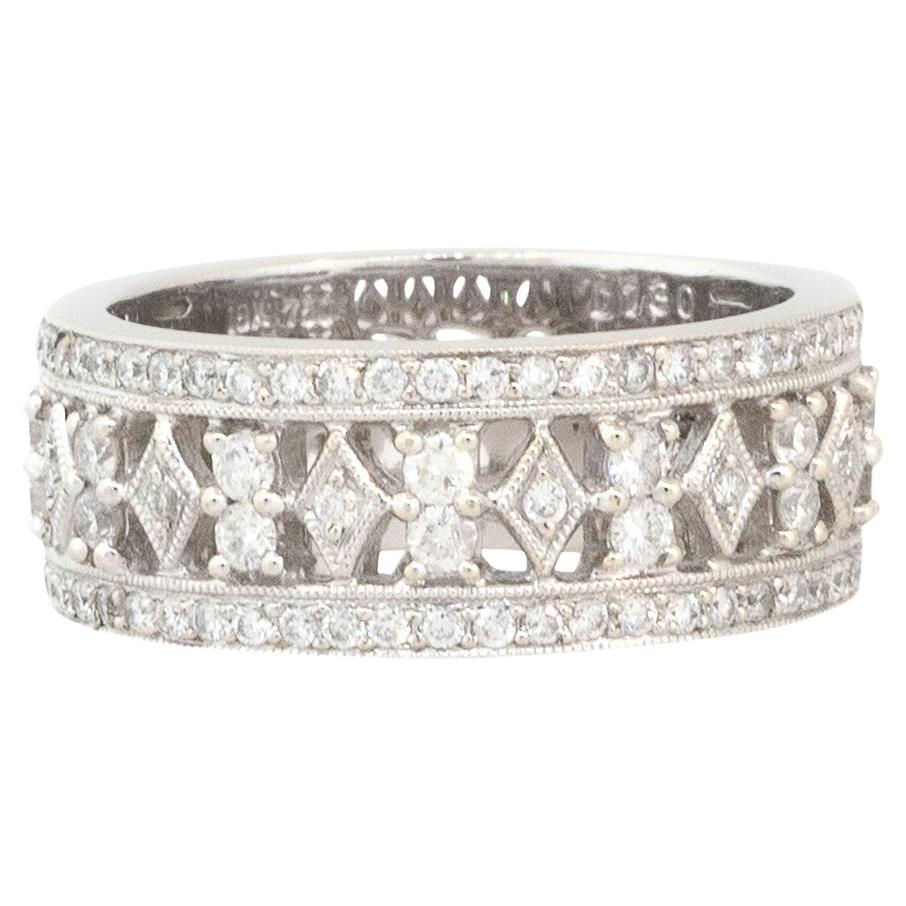 1.30 Carat Diamond Filigree Wedding Band 18 Karat in Stock For Sale