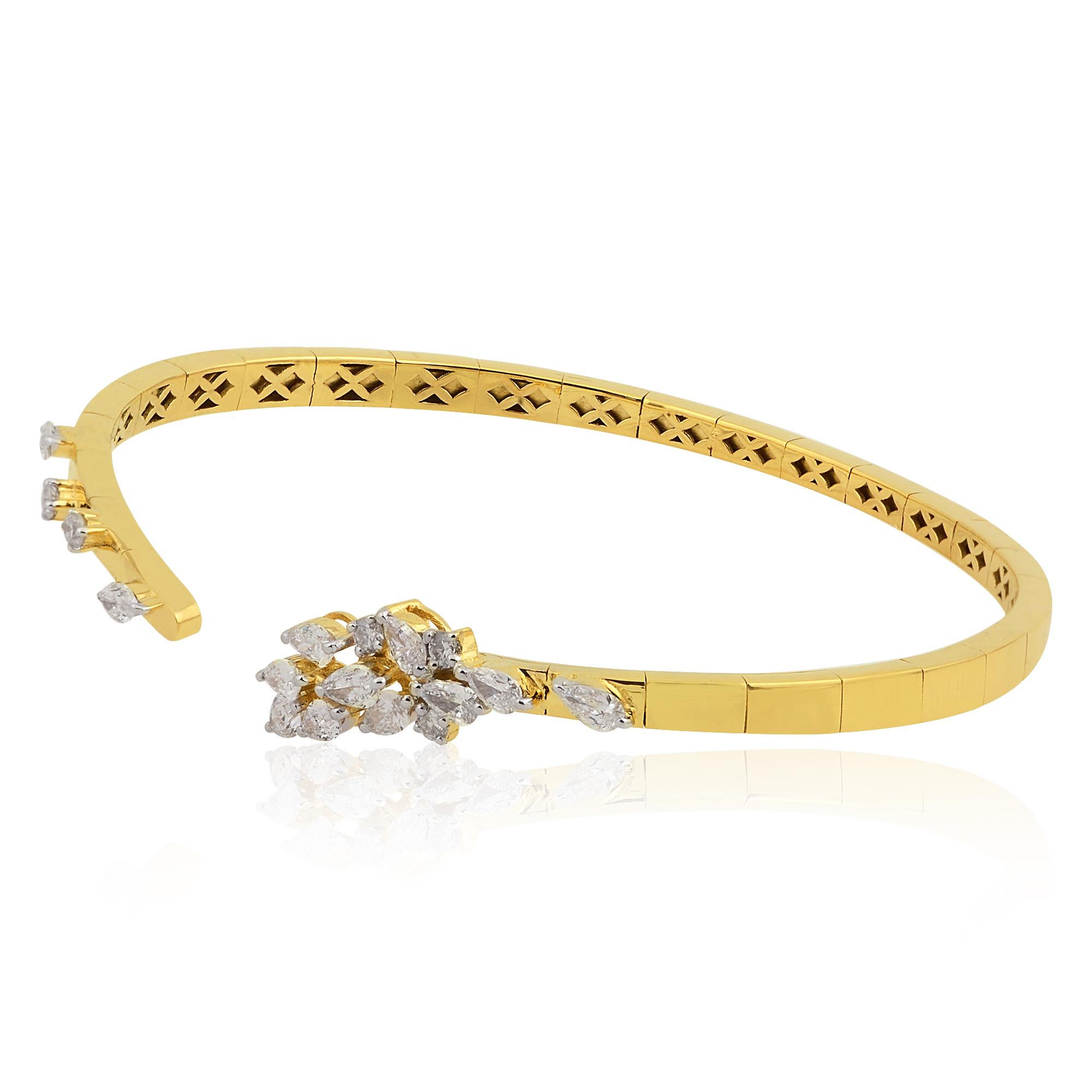 Moderne Bracelet ouvert réglable en or jaune 18 carats avec diamant naturel SI/HI en vente