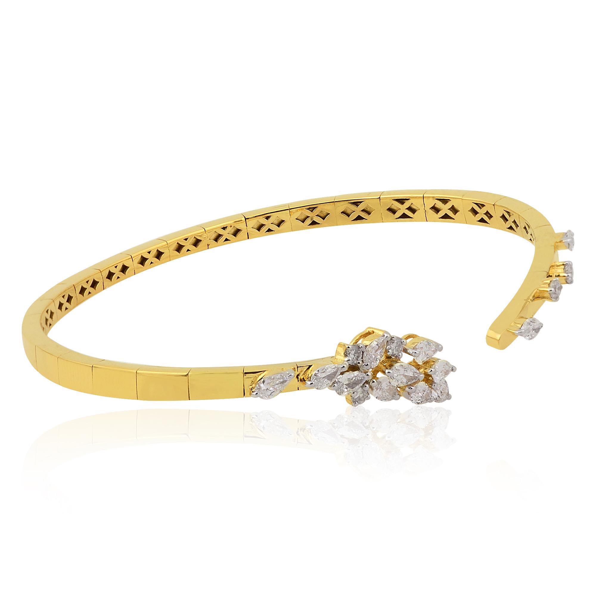 Bracelet ouvert réglable en or jaune 18 carats avec diamant naturel SI/HI Pour femmes en vente