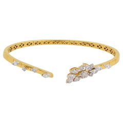 Natural SI/HI Diamond Open Adjustable Bangle Fine Bracelet 18 Karat Yellow Gold