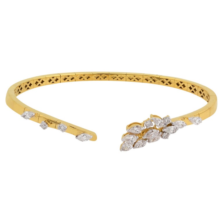 1.30 Carat Diamond Open Adjustable Bangle Bracelet 18 Karat Yellow Gold