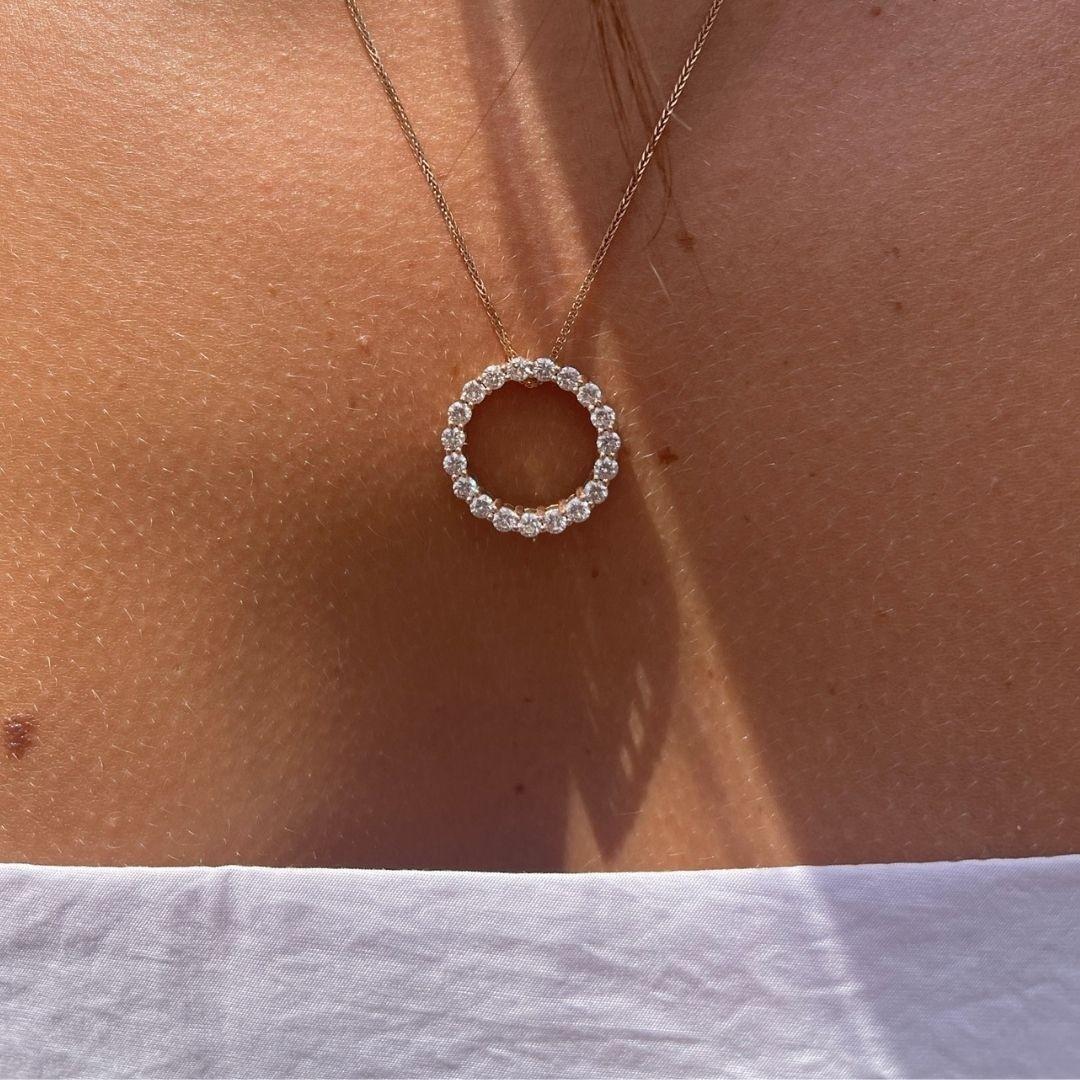 1.30 Carat Diamond Open Circle Eternity Necklace in 14K Rose Gold -  Shlomit Rogel

Make everyday sparkle! A beautiful and classic design, this contemporary open circle pendant necklace is set with 19 genuine diamonds totaling 1.30 carat for a