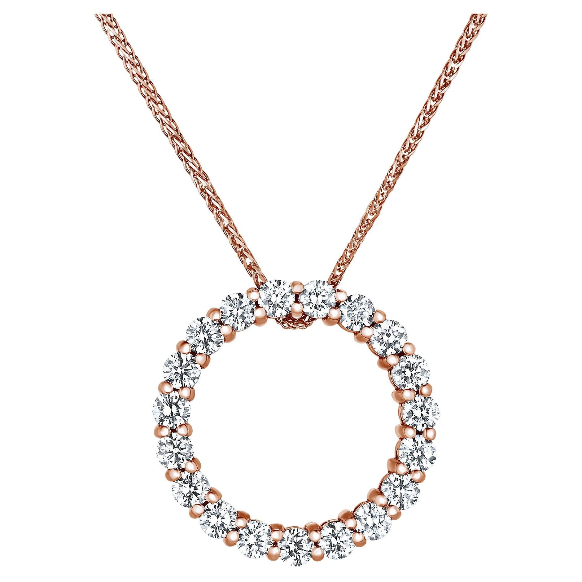 1.30 Carat Diamond Open Circle Eternity Necklace 14K Rose Gold, Shlomit Rogel For Sale