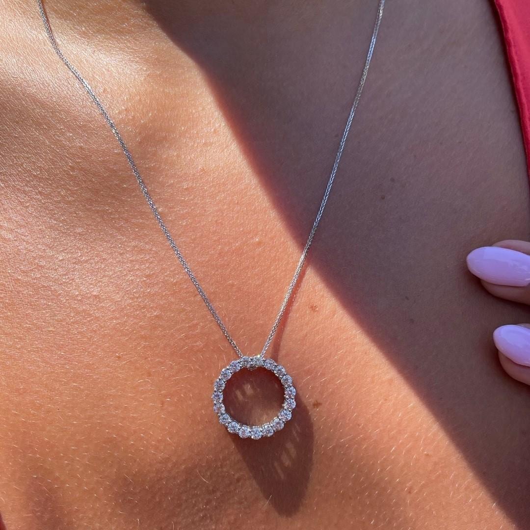 Women's 1.30 Carat Diamond Open Circle Eternity Necklace 14K White Gold, Shlomit Rogel For Sale