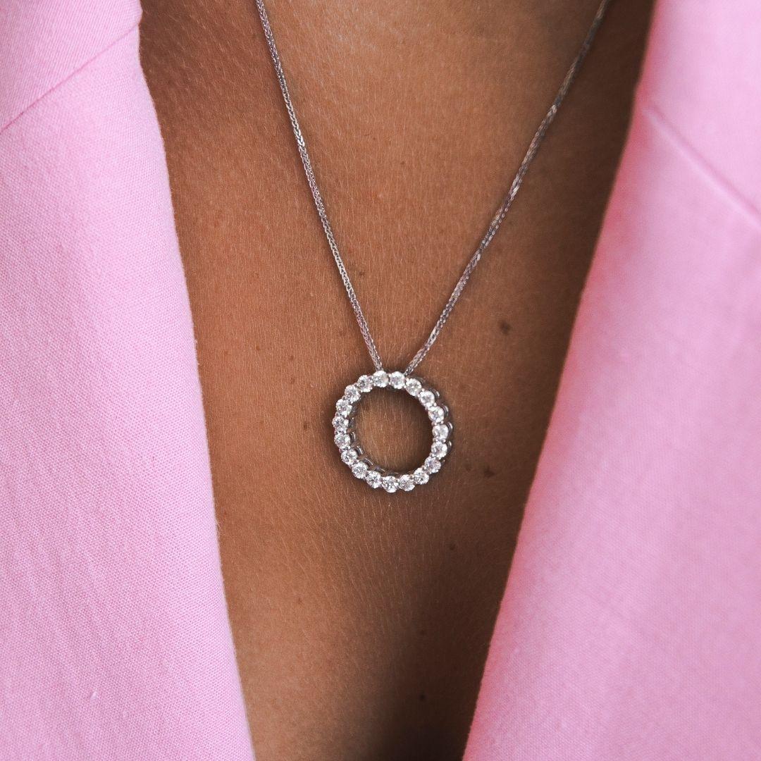 1.30 Carat Diamond Open Circle Eternity Necklace in 14K White Gold - Shlomit Rogel

Make everyday sparkle! A beautiful and classic design, this contemporary open circle pendant necklace is set with 19 genuine diamonds totaling 1.30 carat for a