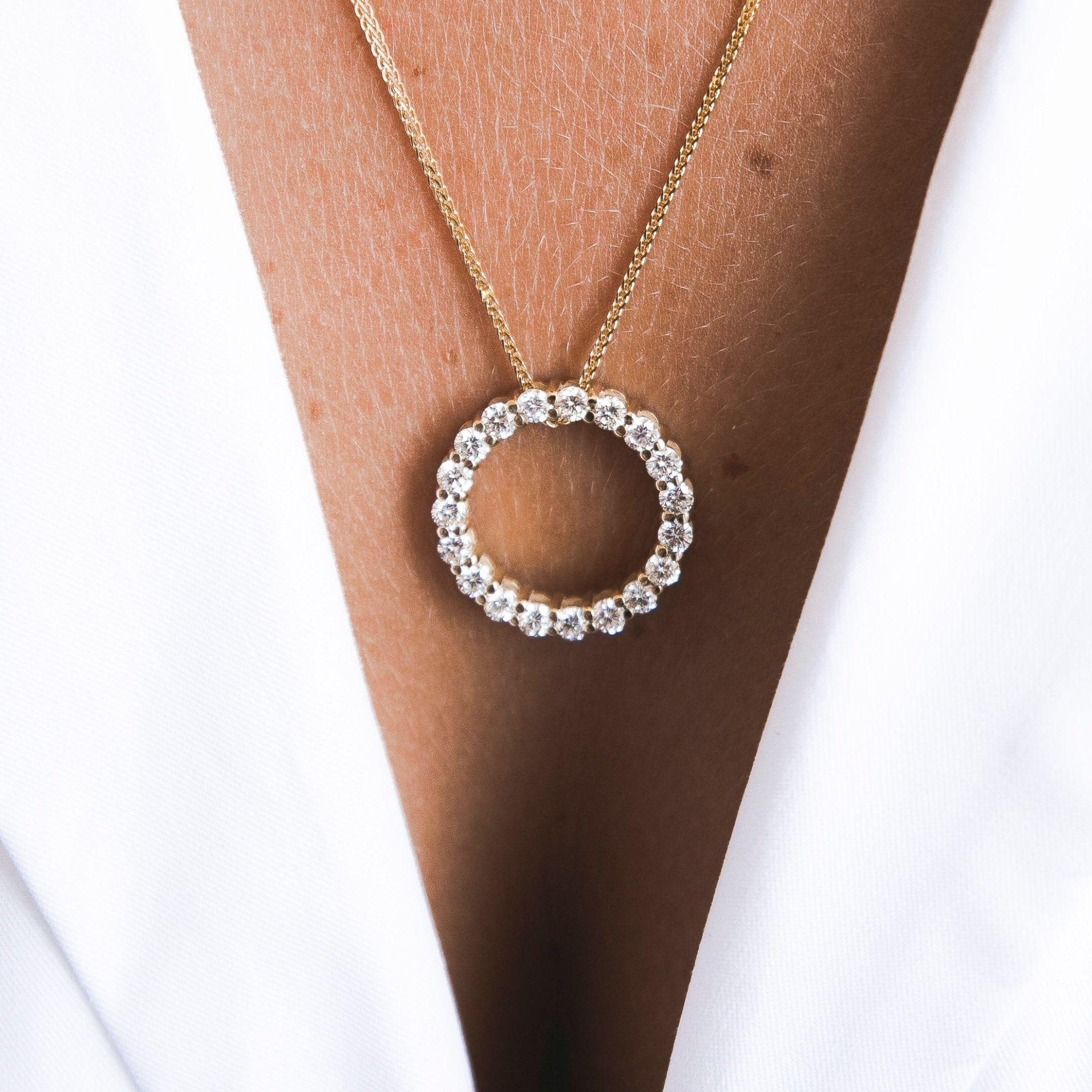 1.30 Carat Diamond Open Circle Eternity Necklace in 14K Yellow Gold - Shlomit Rogel

Make everyday sparkle! A beautiful and classic design, this contemporary open circle pendant necklace is set with 19 genuine diamonds totaling 1.30 carat for a