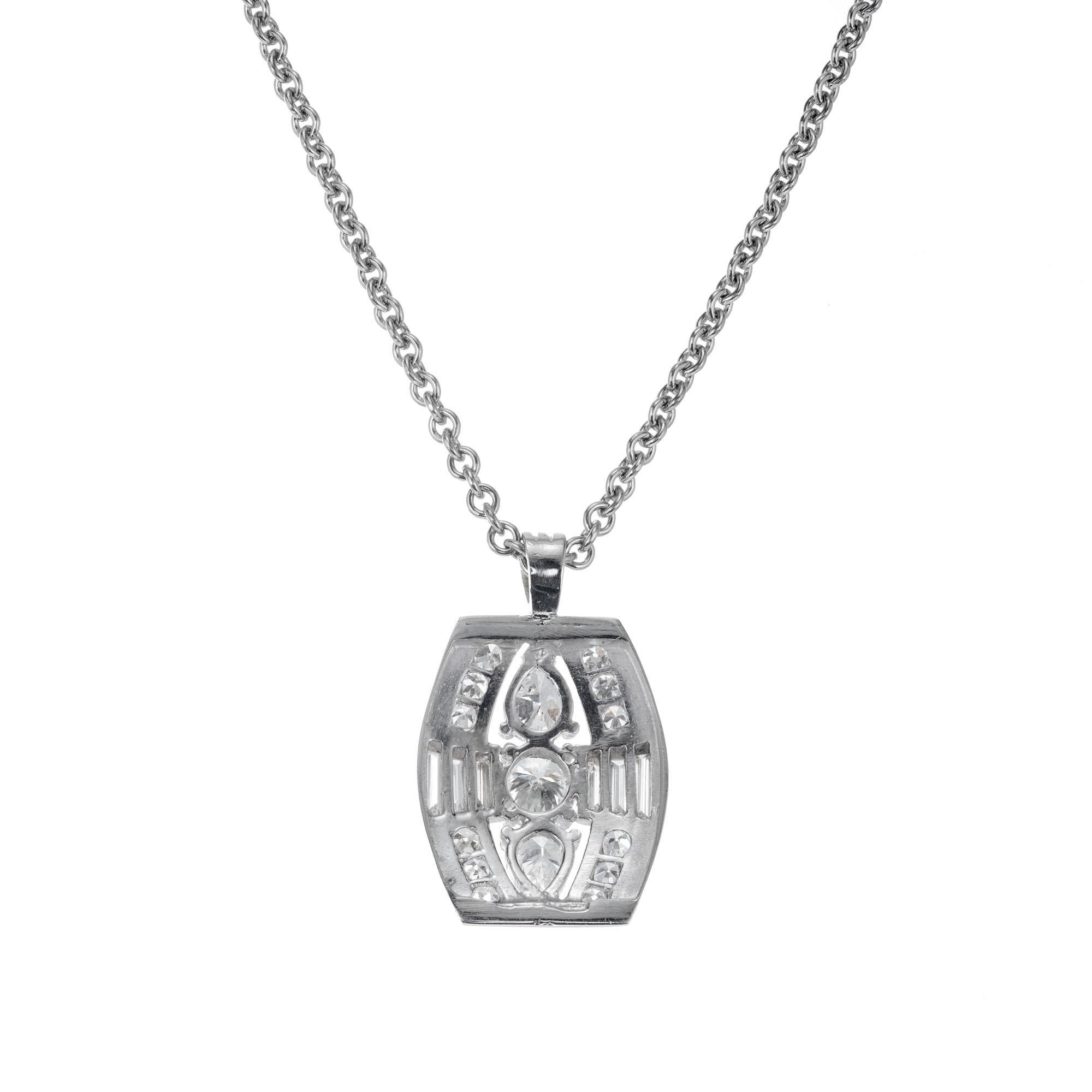 Women's 1.30 Carat Diamond Platinum Retro Style Pendant Necklace For Sale