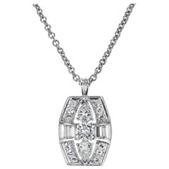 1.30 Carat Diamond Platinum Vintage Style Pendant Necklace