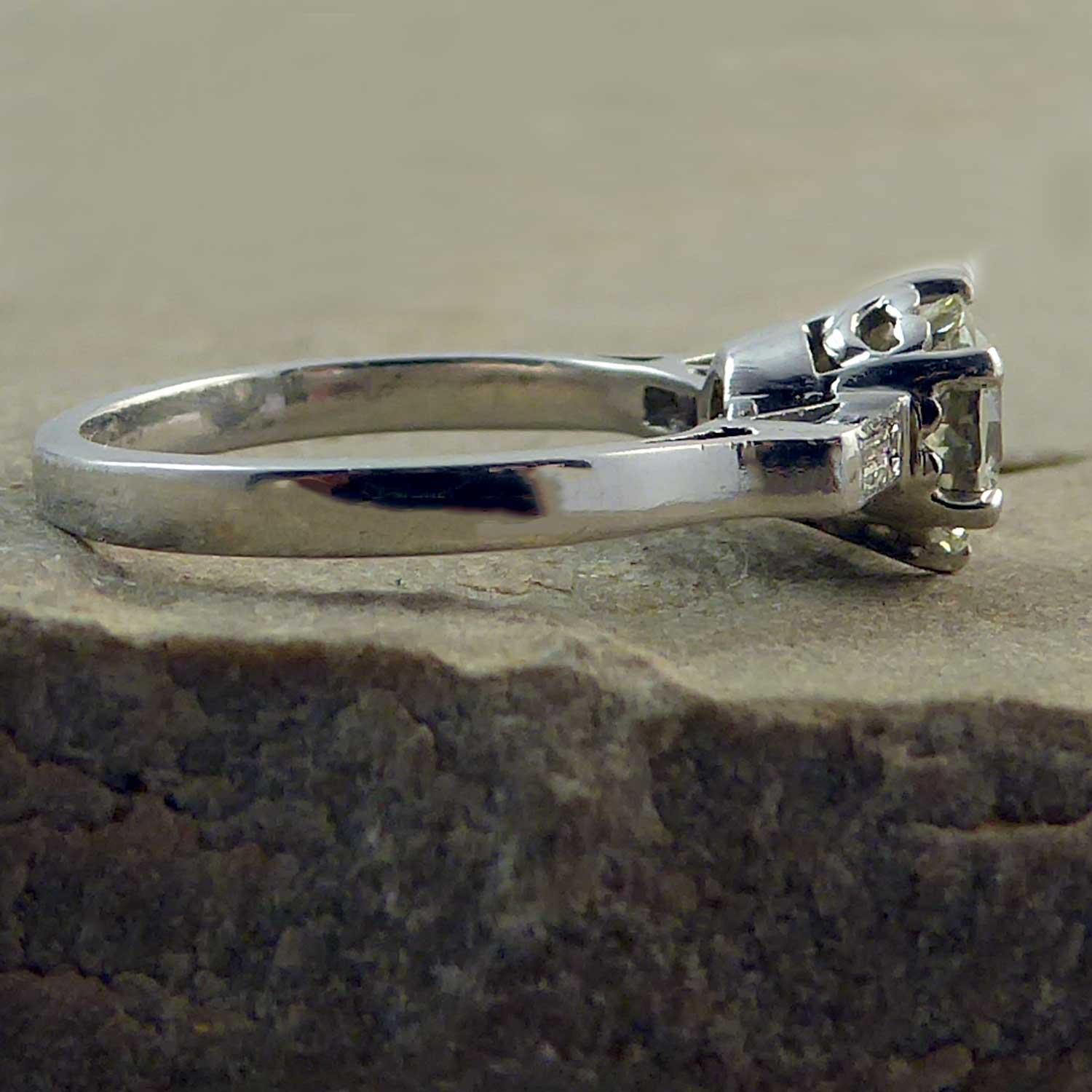 1.30 Carat Diamond Solitaire Engagement Ring, Baguette Diamond Shoulders 2