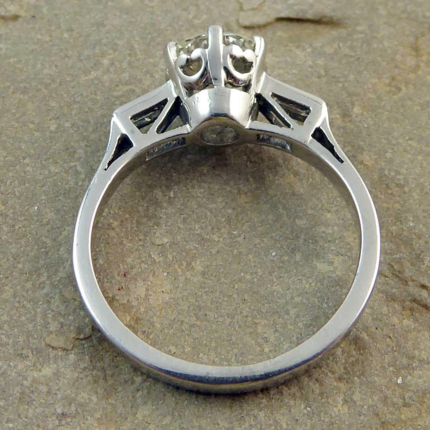 1.30 Carat Diamond Solitaire Engagement Ring, Baguette Diamond Shoulders 3