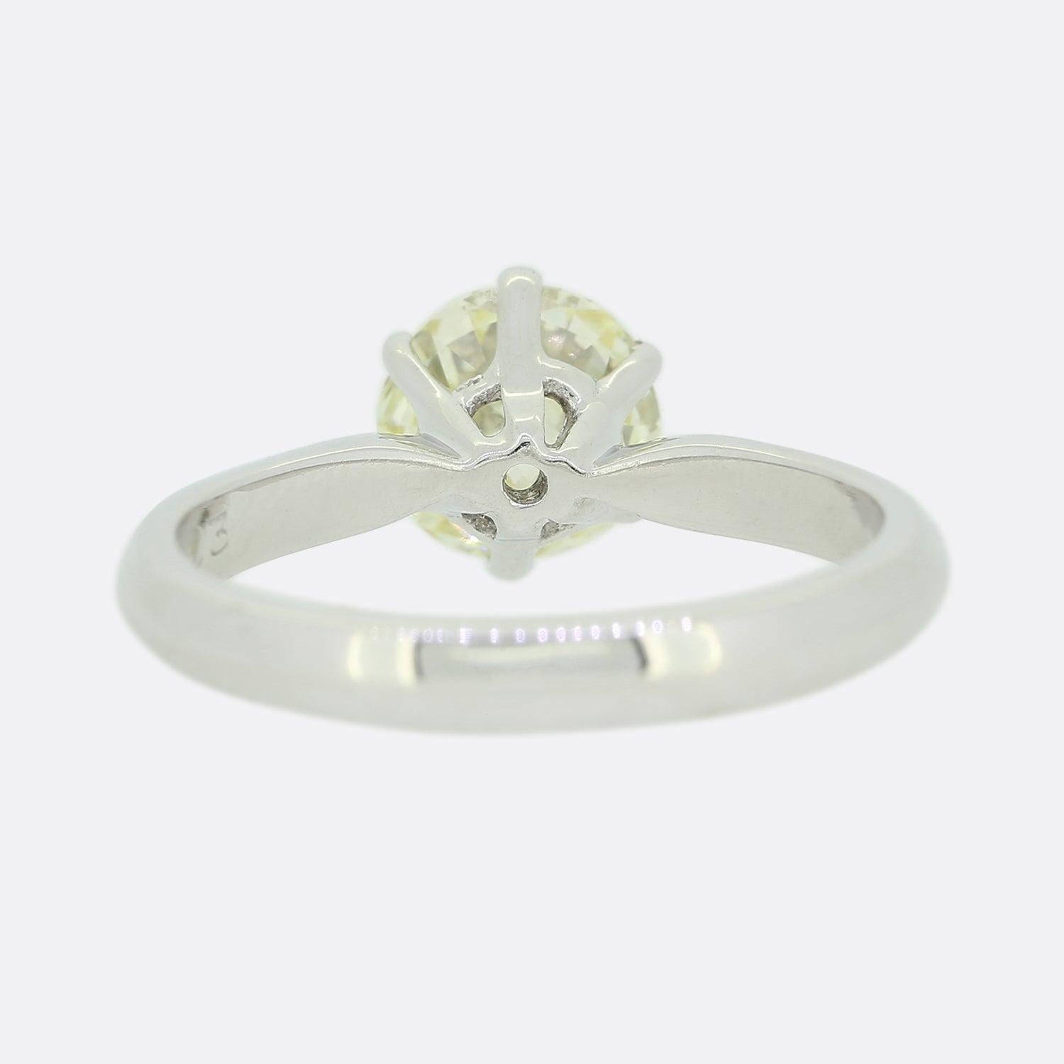 Old European Cut 1.30 Carat Diamond Solitaire Engagement Ring For Sale