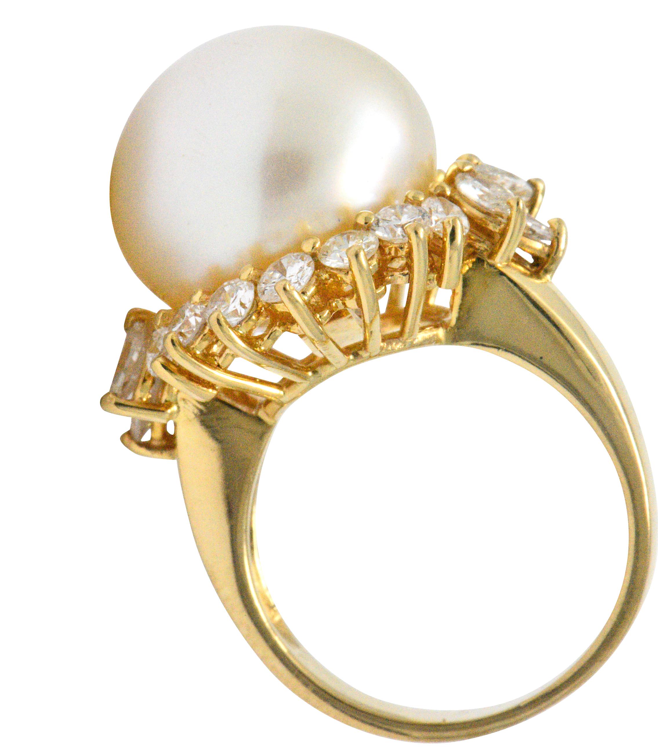 1.30 Carat Diamond South Sea Cultured Pearl 18 Karat Gold Cocktail Ring In Excellent Condition In Philadelphia, PA