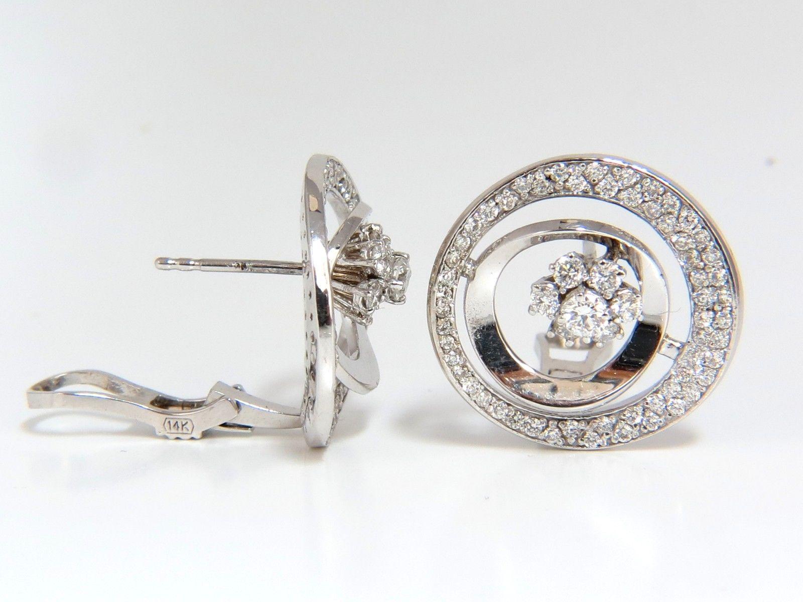 1.30 Carat Diamonds Flower Cluster Circle Earrings 14 Karat G/VS 3D Raised Deco For Sale 6