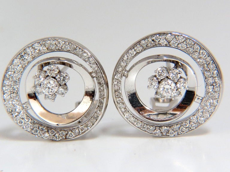 1.30 Carat Diamonds Flower Cluster Circle Earrings 14 Karat G/VS 3D ...