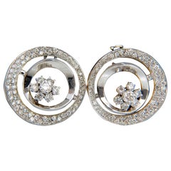 1.30 Carat Diamonds Flower Cluster Circle Earrings 14 Karat G/VS 3D Raised Deco*