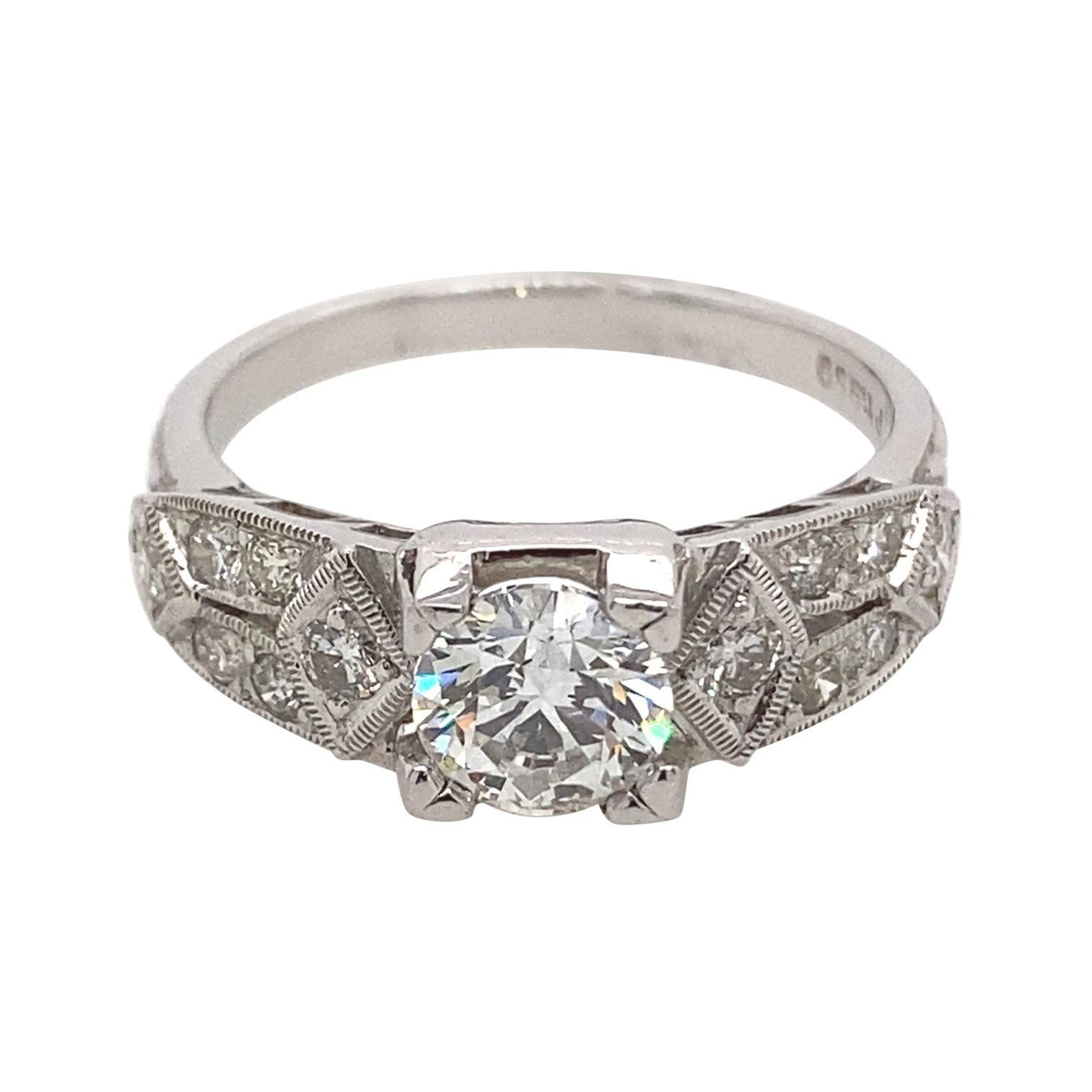 1.30 Carat Edwardian Inspired Diamond Engagement Ring 18 Karat White Gold