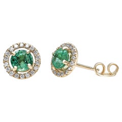 NO RESERVE - 1.30ct Emerald & 0.25ct Diamonds, 14 Karat Yellow Gold Earrings