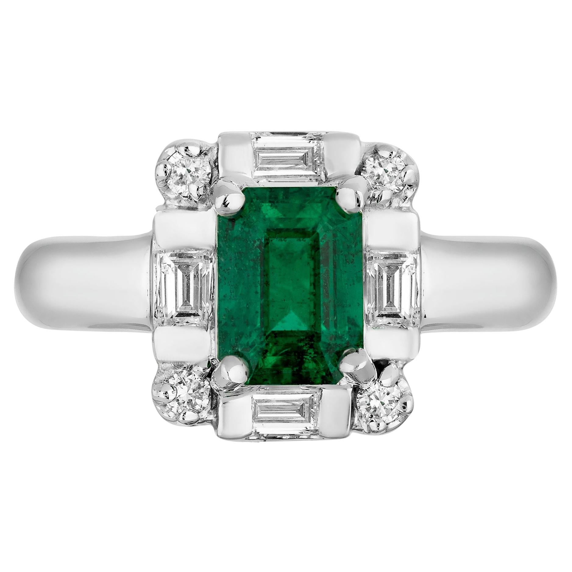 1.30 Carat Emerald Diamond Cocktail Ring For Sale