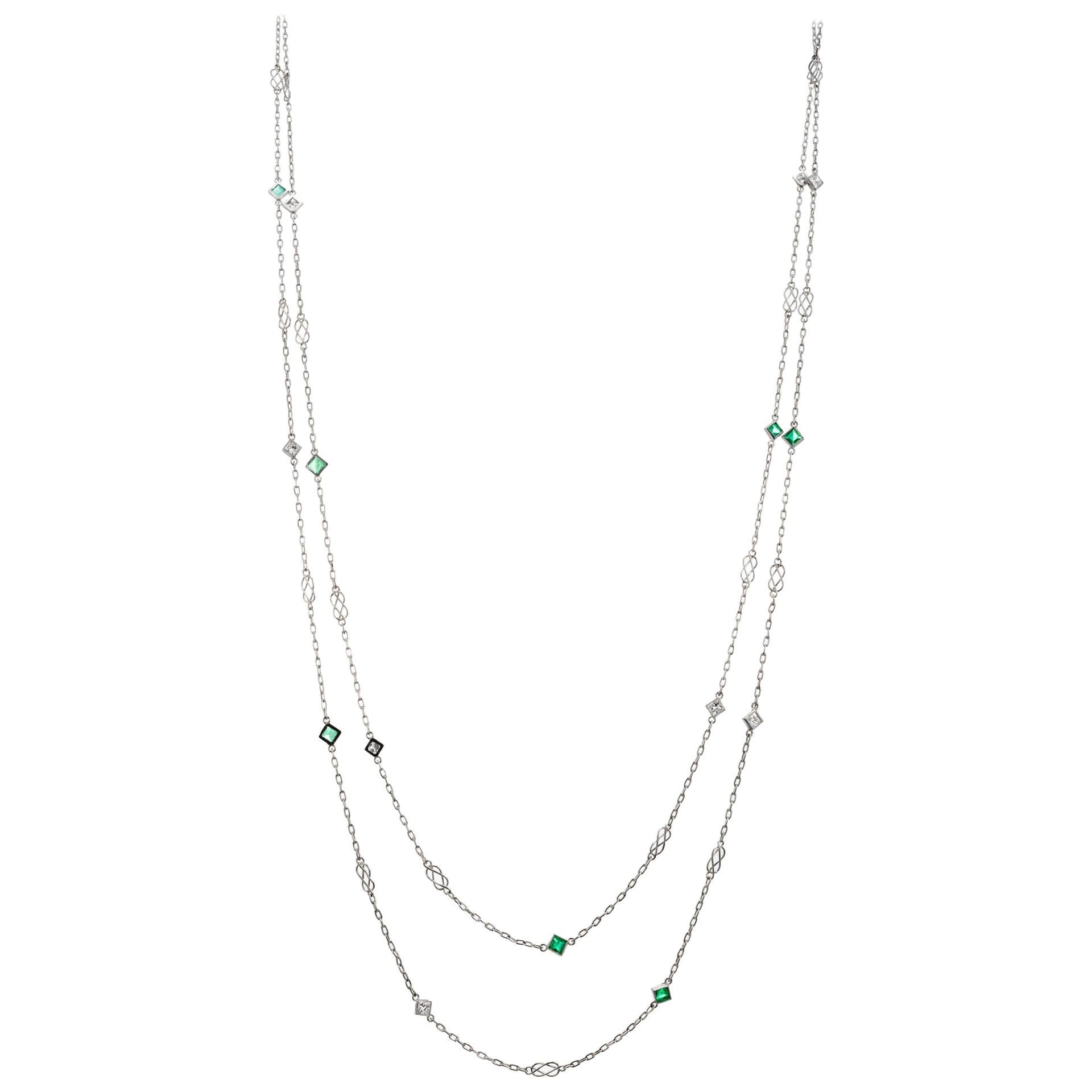 1.30 Carat Emerald Diamond Platinum Diamond by The Yard Necklace