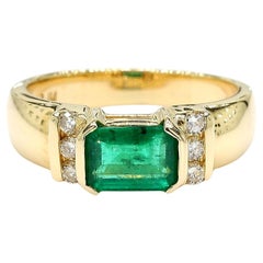 1.30 Carat Emerald Half Bezel East West Set 14K Gold Unisex Ring