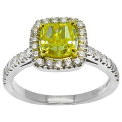 1.30 Carat Fancy Vivid Yellow Diamond Cluster Ring