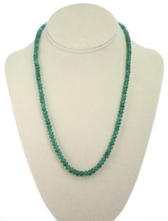130 Carat Genuine & Natural & Fine Strand of Emerald Smooth Beads Necklace, 18K