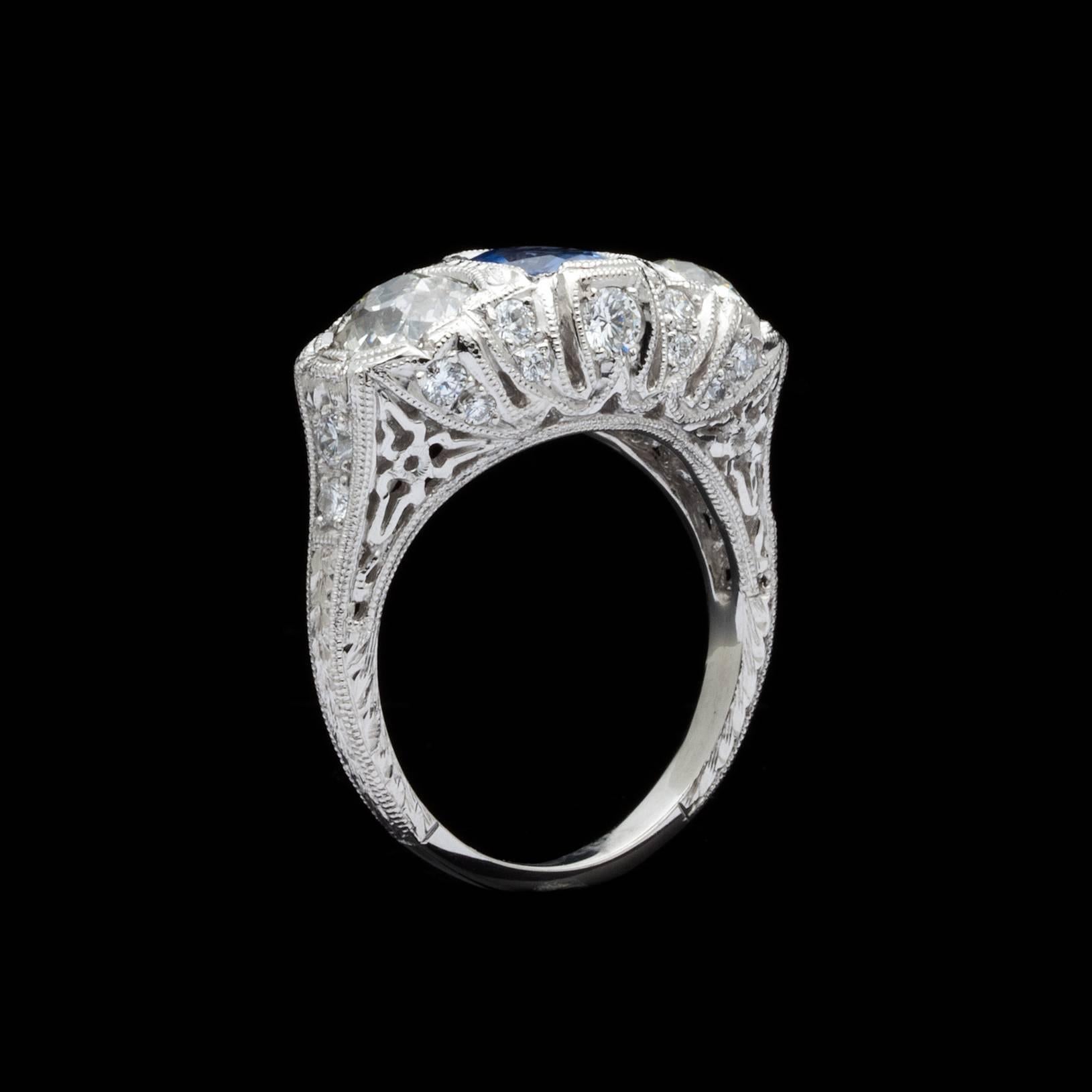 Women's 1.30 Carat GIA Certified Unheated Sapphire Diamond Platinum Ring