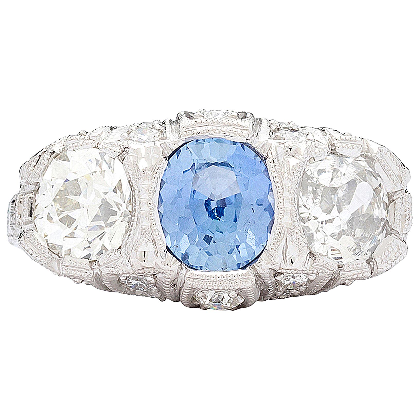 1.30 Carat GIA Certified Unheated Sapphire Diamond Platinum Ring
