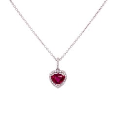 1.30 Carat Heart Ruby and Diamond Gold Pendant Necklace