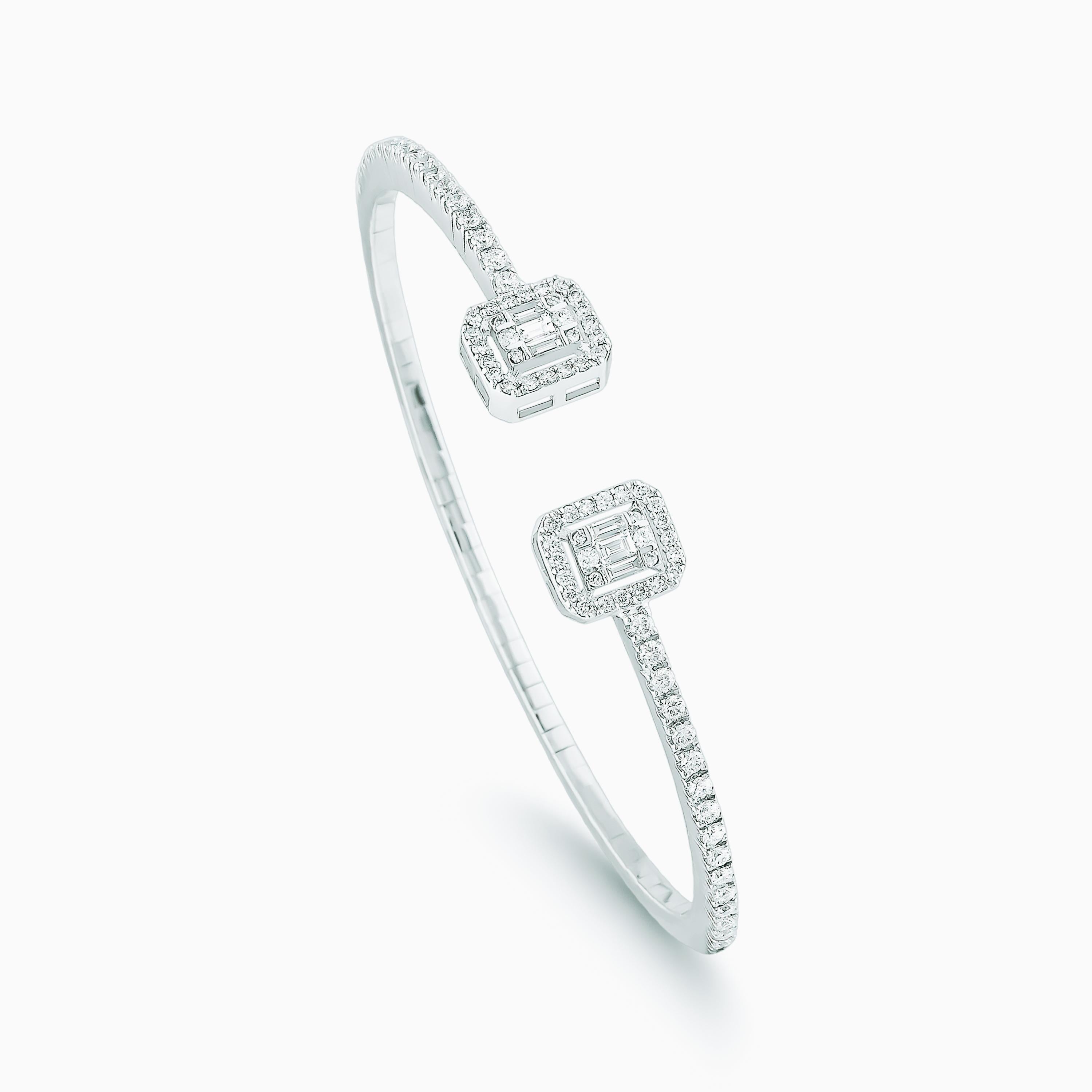 Modern 1.30 Carat Illusion Emerald Cut Diamond Bracelet 18K White Gold HRD Certified For Sale