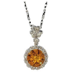 1.30 Carat Intense Golden Orange Citrine Diamond 18k White Gold Necklace Pendant