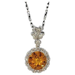 Collier pendentif en or blanc 18 carats avec diamants et citrine orange doré intense de 1,30 carat
