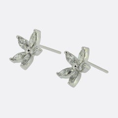 1.30 Carat Marquise Cut Diamond Cluster Earrings