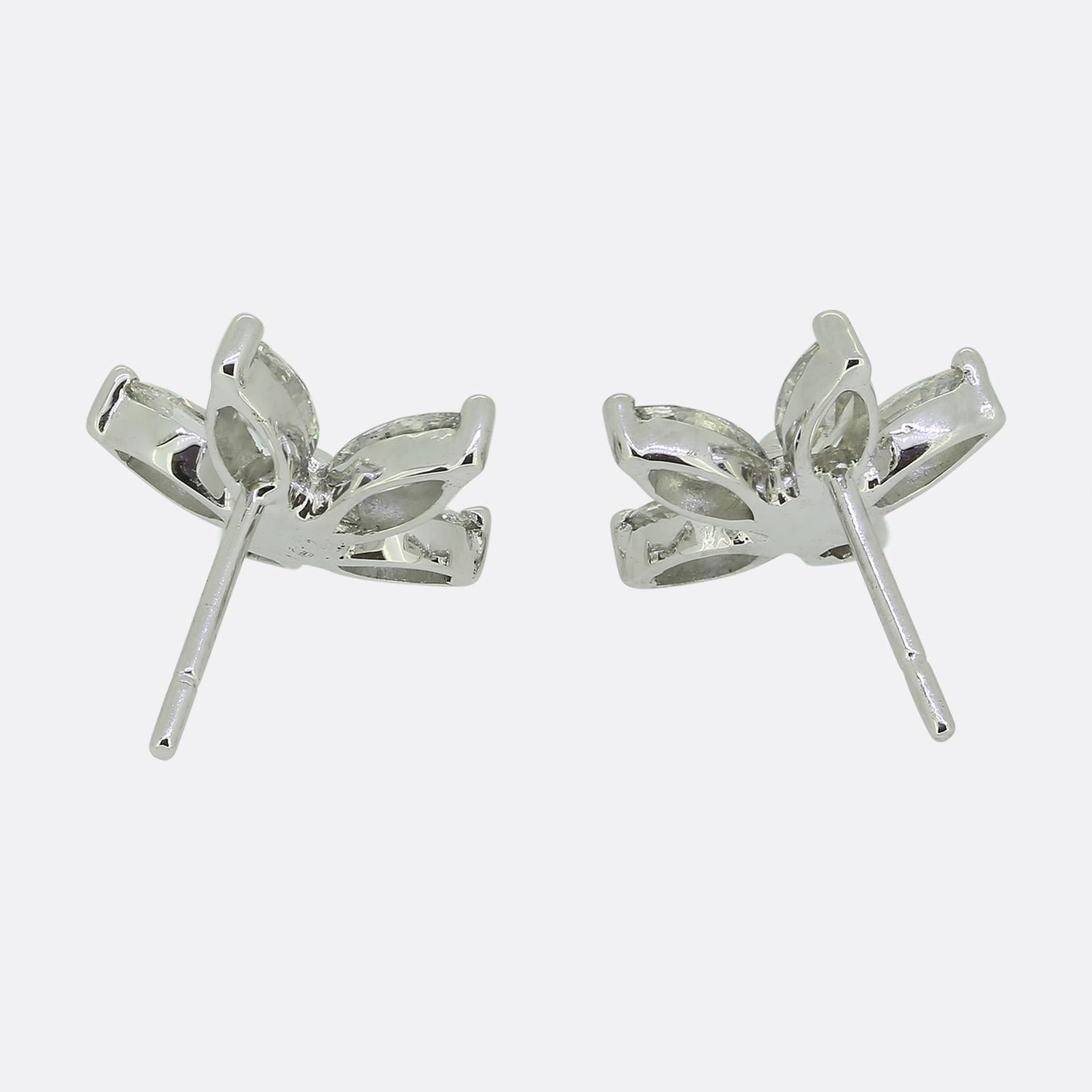 1.30 Carat Marquise Cut Diamond Cluster Earrings In Good Condition For Sale In London, GB