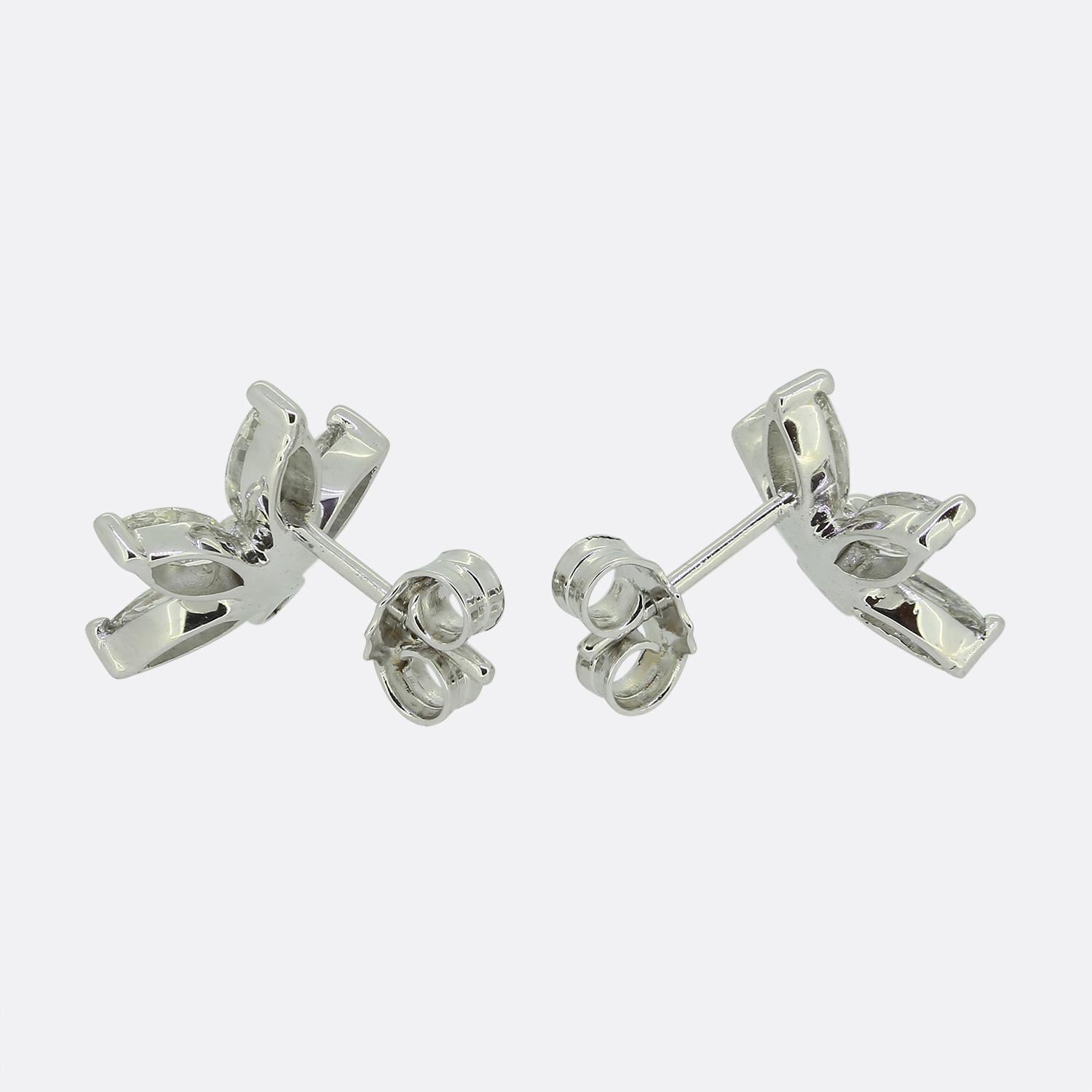 Women's or Men's 1.30 Carat Marquise Cut Diamond Cluster Earrings For Sale