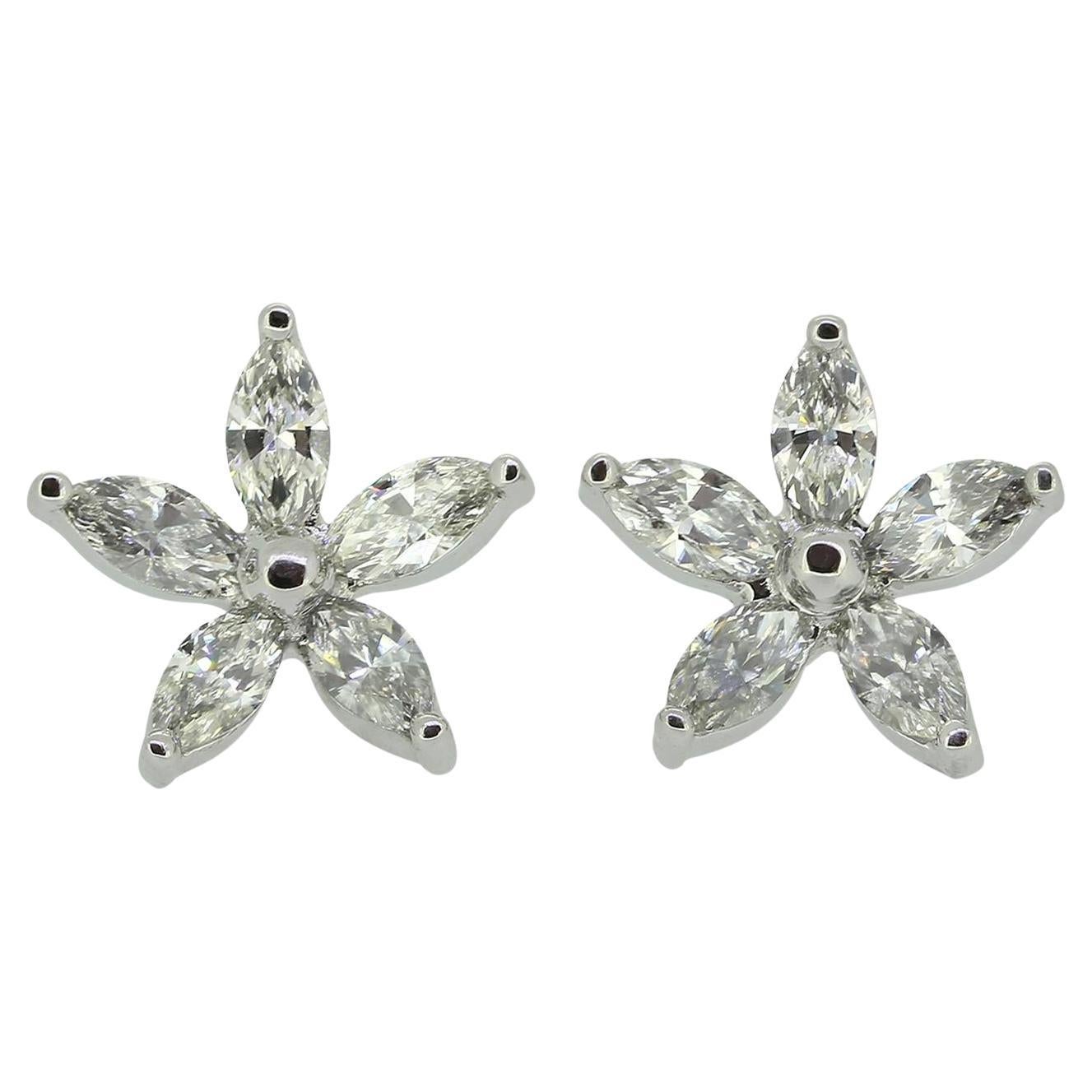 1.30 Carat Marquise Cut Diamond Cluster Earrings For Sale
