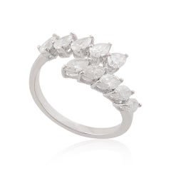 1.30 Carat Marquise Pear Diamond Wrap Ring 10 Karat White Gold Handmade Jewelry
