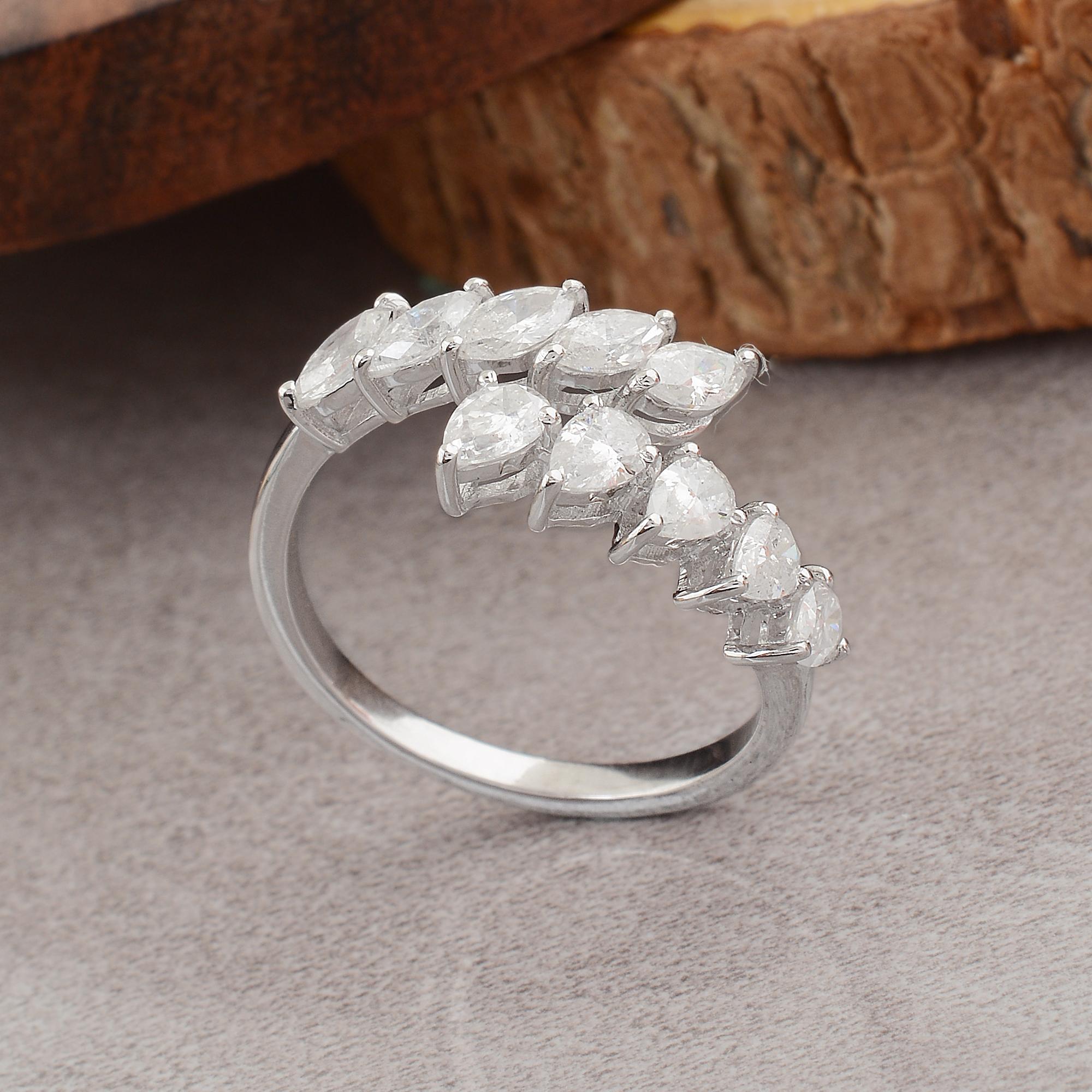 Women's 1.30 Carat Marquise Pear Diamond Wrap Ring 10 Karat White Gold Handmade Jewelry For Sale