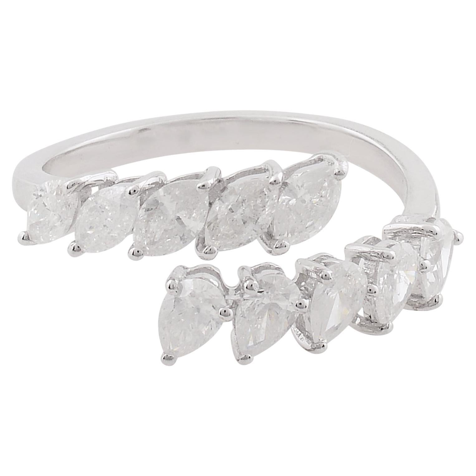 Anillo envolvente de diamantes pera marquesa de 1,30 quilates Oro blanco de 10 quilates Joyería hecha a mano