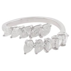 1,30 Karat Marquise Birnen-Diamant-Wickelring aus 10 Karat Weißgold Handgefertigt
