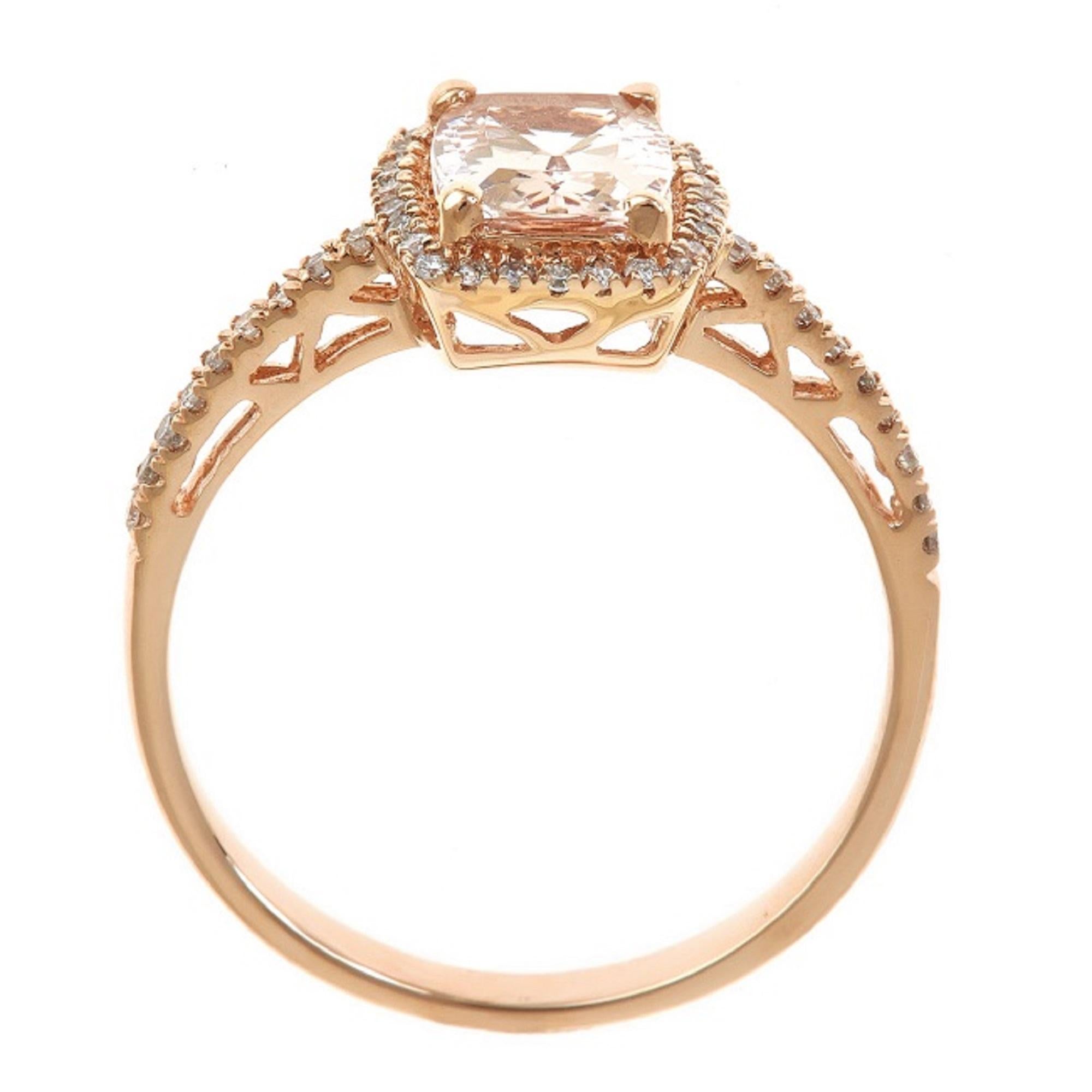 Art Deco 1.30 Carat Morganite Cushion Cut Diamond Accents 10K Rose Gold Classic Ring For Sale