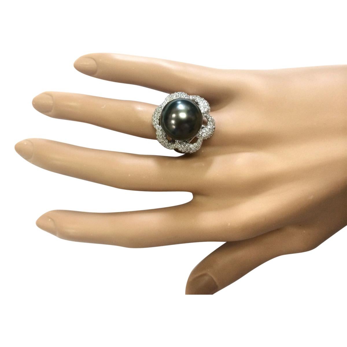 Natural South Sea Pearl Diamond Ring 14 Karat White Gold  In New Condition For Sale In Los Angeles, CA