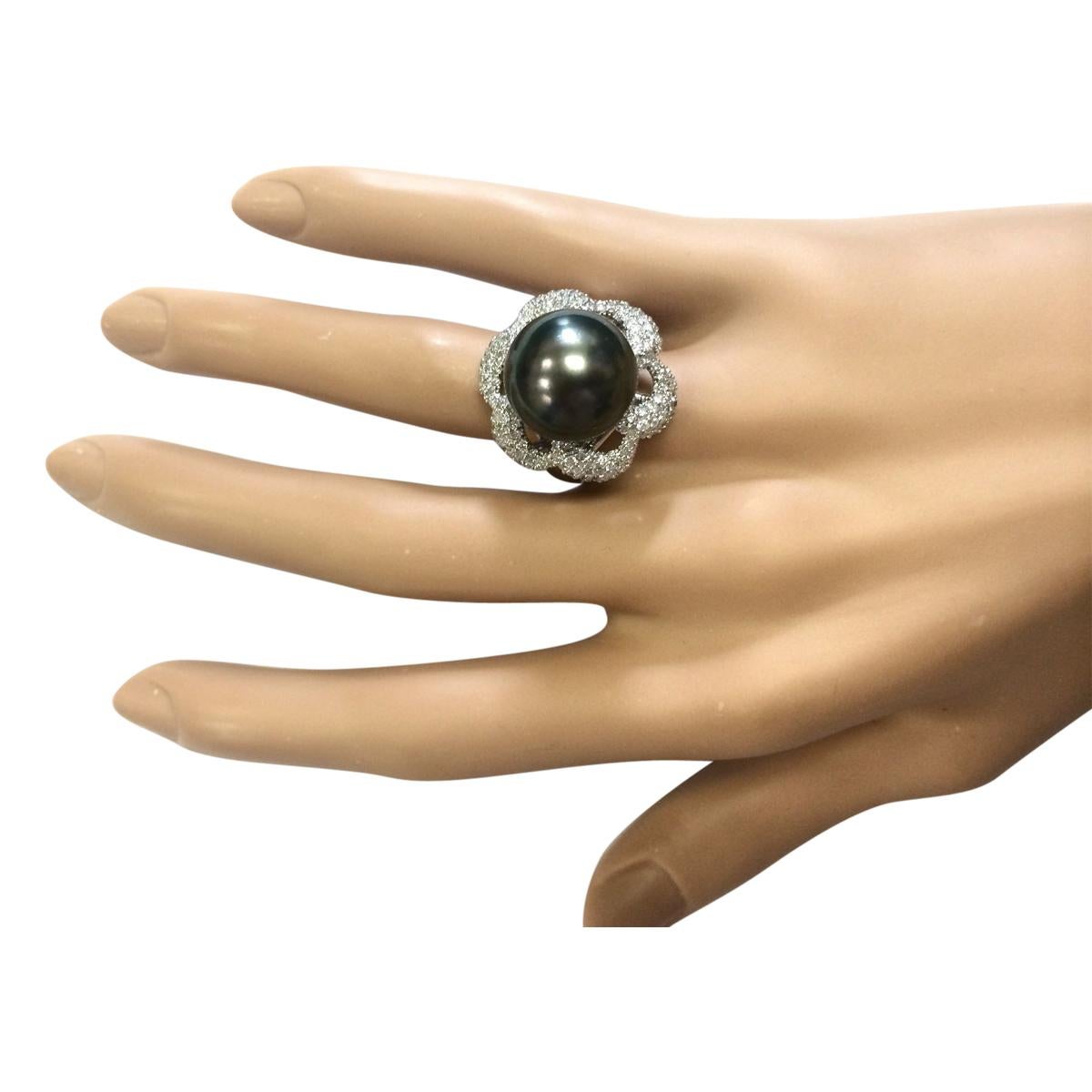 Natural South Sea Pearl Diamond Ring 14 Karat White Gold In New Condition For Sale In Manhattan Beach, CA
