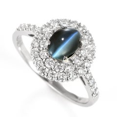1.30 Carat Natural Alexandrite Cat's Eye and Diamond Ring Made in Platinum